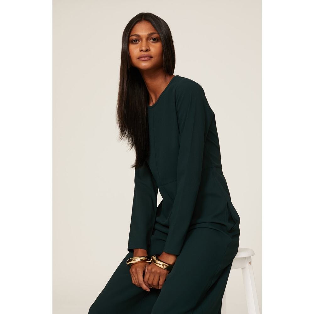 Adam Lippes Dark Green Wide Leg Long Sleeve Crepe Jumpsuit Size 4 - Picture 4 of 15
